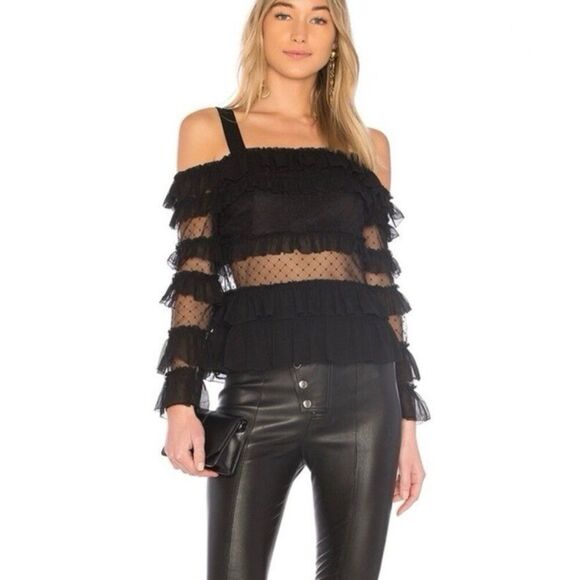 Alexis Karissa Ruffle Mesh Off The Shoulder Tank Top Size S Black Whimsigoth Y2K - Picture 8 of 12